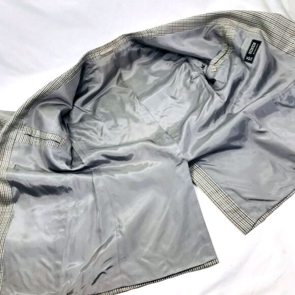 Konen Munchen Linen Sport Coat Plaid Blue Gray 40 42 Mens Preppy Academia Y2K - Picture 12 of 13